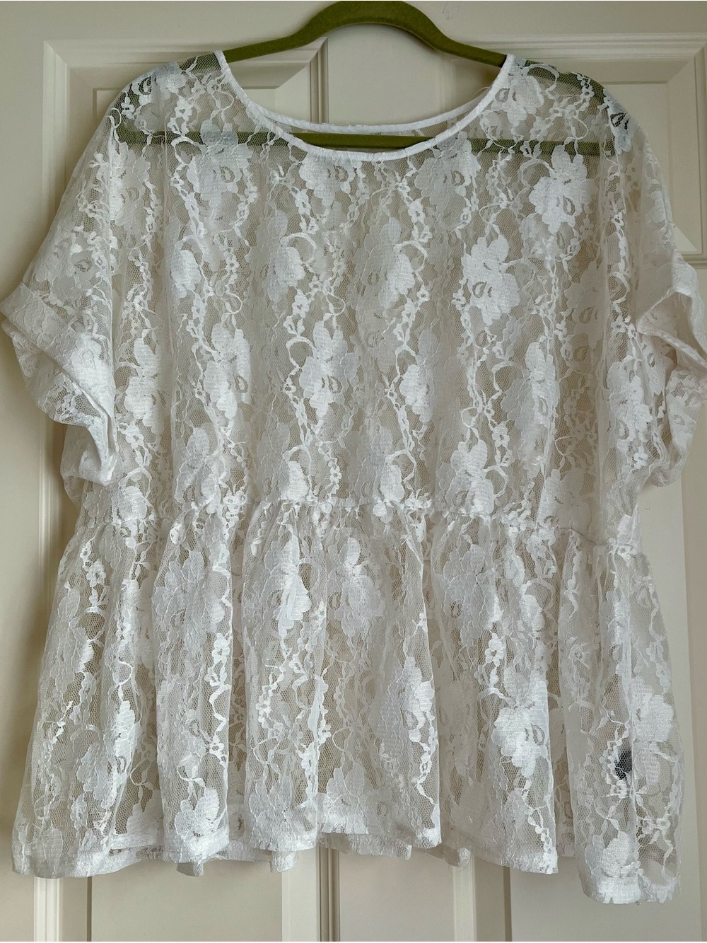 White Lace Peplum Women's Top 3X